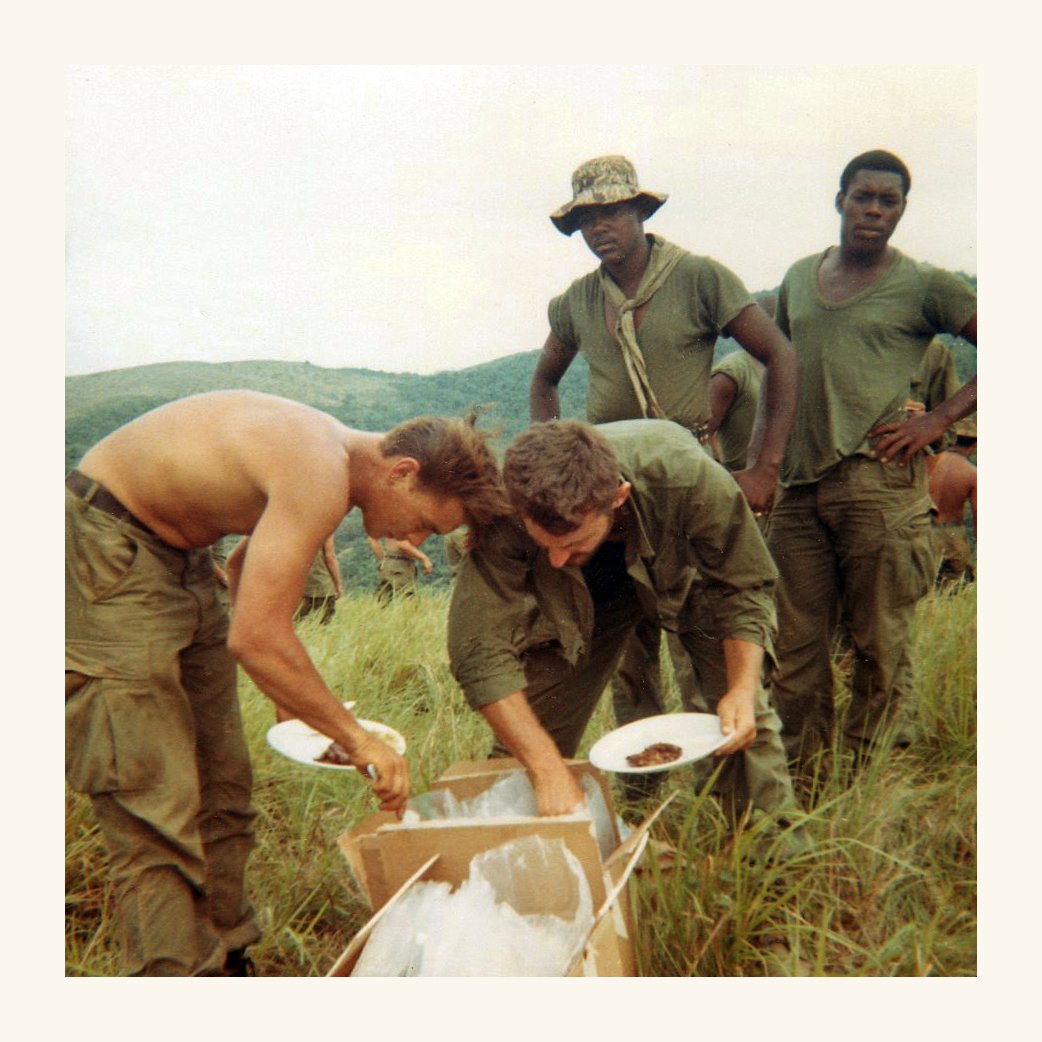 American soldiers in Vietnam having lunch 