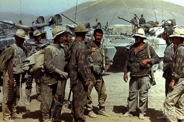 Coloured photo of soviet paratroopers in Afghanistan 