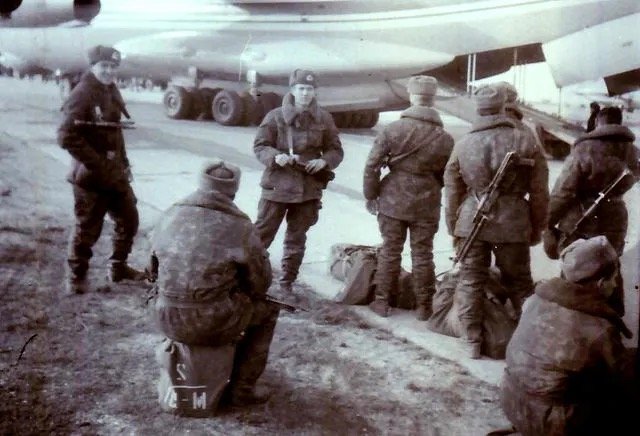 Soviet paratroopers getting on a plane 
