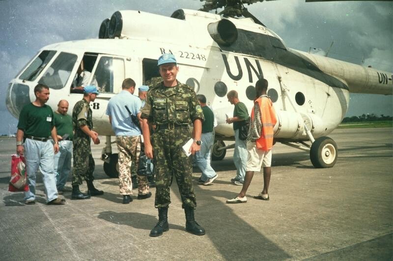 Ukrainian peacekeeper with a helicopter 