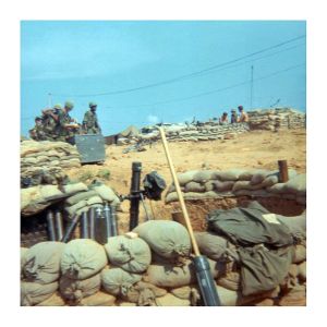 American soldiers in Vietnam on a FOB with mortars 