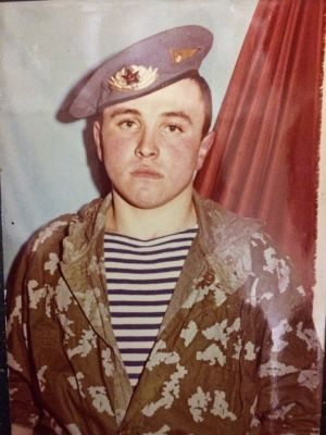 Soviet paratrooper in a blue beret 