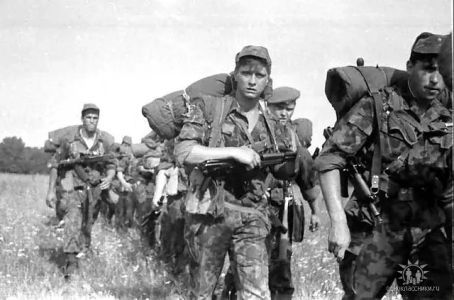 Soviet paratrooper in butan camo on a training exercise 