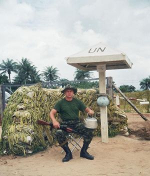 Ukrainian peacekeeper guarding the base 