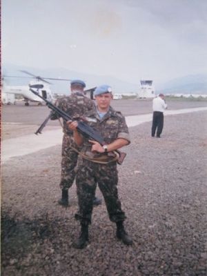 Ukrainian peacekeeper with PKM machine gun 